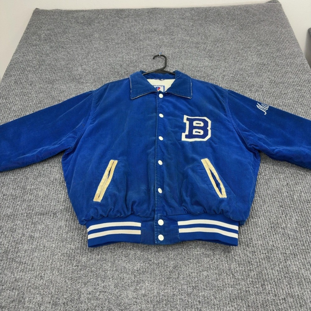Vintage Braintree Soccer Rennoc Jacket Mens L Blue Corduroy Varsity Bomber Retro